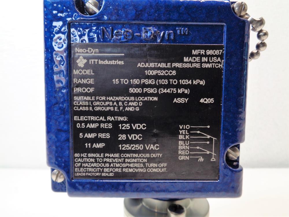 ITT Neo-Dyn 15 to 150 PSIG Adjustable Pressure Switch 100P52CC6